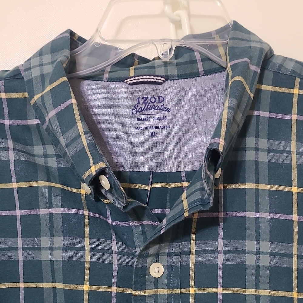 IZOD Saltwater Men's Relaxed Classics Green Plaid Long‎ Sleeve Shirt - Size XL